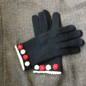 Vintage black wool flower gloves